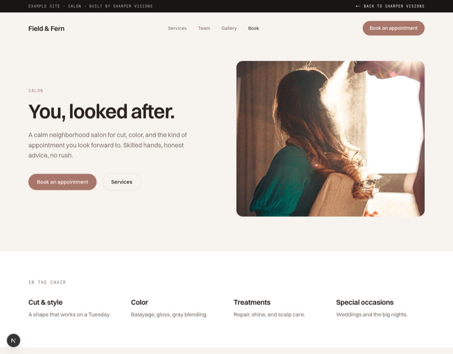 Preview of the Salon example site